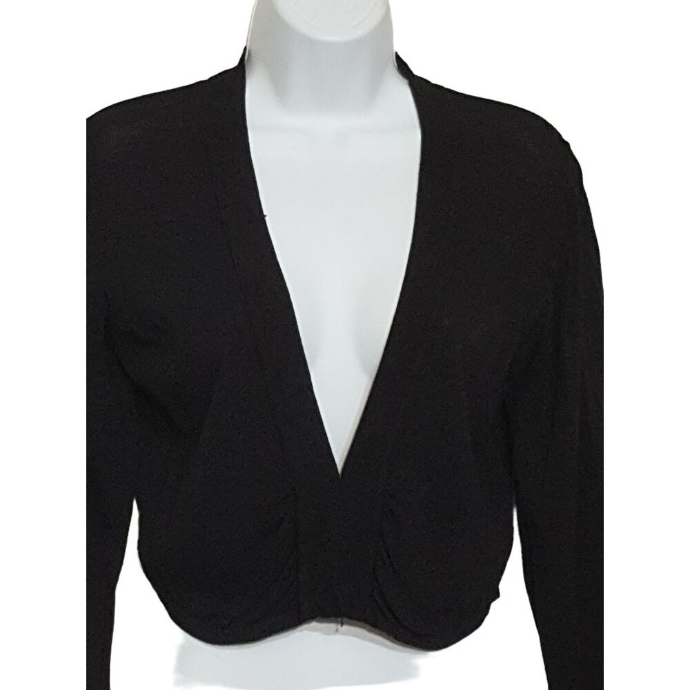 Sangria Women's ‎ Deep V Black Cropped Cardigan Sweater Shrug M